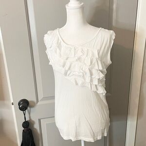 Ann Taylor LOFT Medium Petite Layered Sleeveless Scoop Neck Jersey White